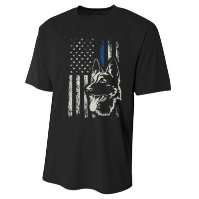 Patriotic German Shepherd K9 Unit Thin Blue Line Police Gift Performance Sprint T-Shirt