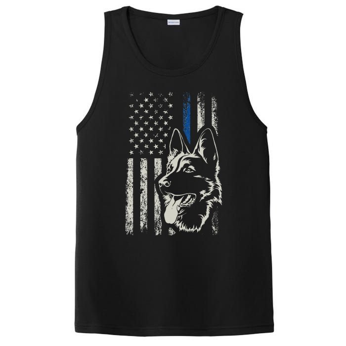 Patriotic German Shepherd K9 Unit Thin Blue Line Police Gift PosiCharge Competitor Tank