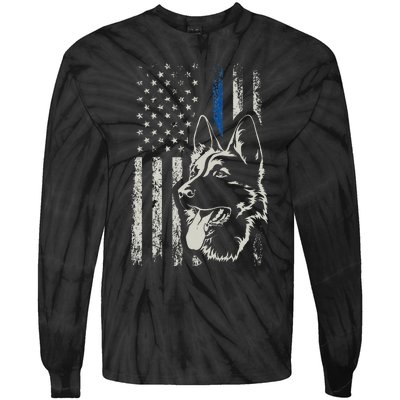 Patriotic German Shepherd K9 Unit Thin Blue Line Police Gift Tie-Dye Long Sleeve Shirt