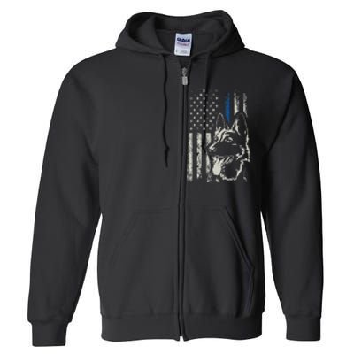 Patriotic German Shepherd K9 Unit Thin Blue Line Police Gift Full Zip Hoodie