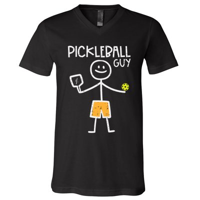 Pickleball Guy Stickman Pickle Ball V-Neck T-Shirt