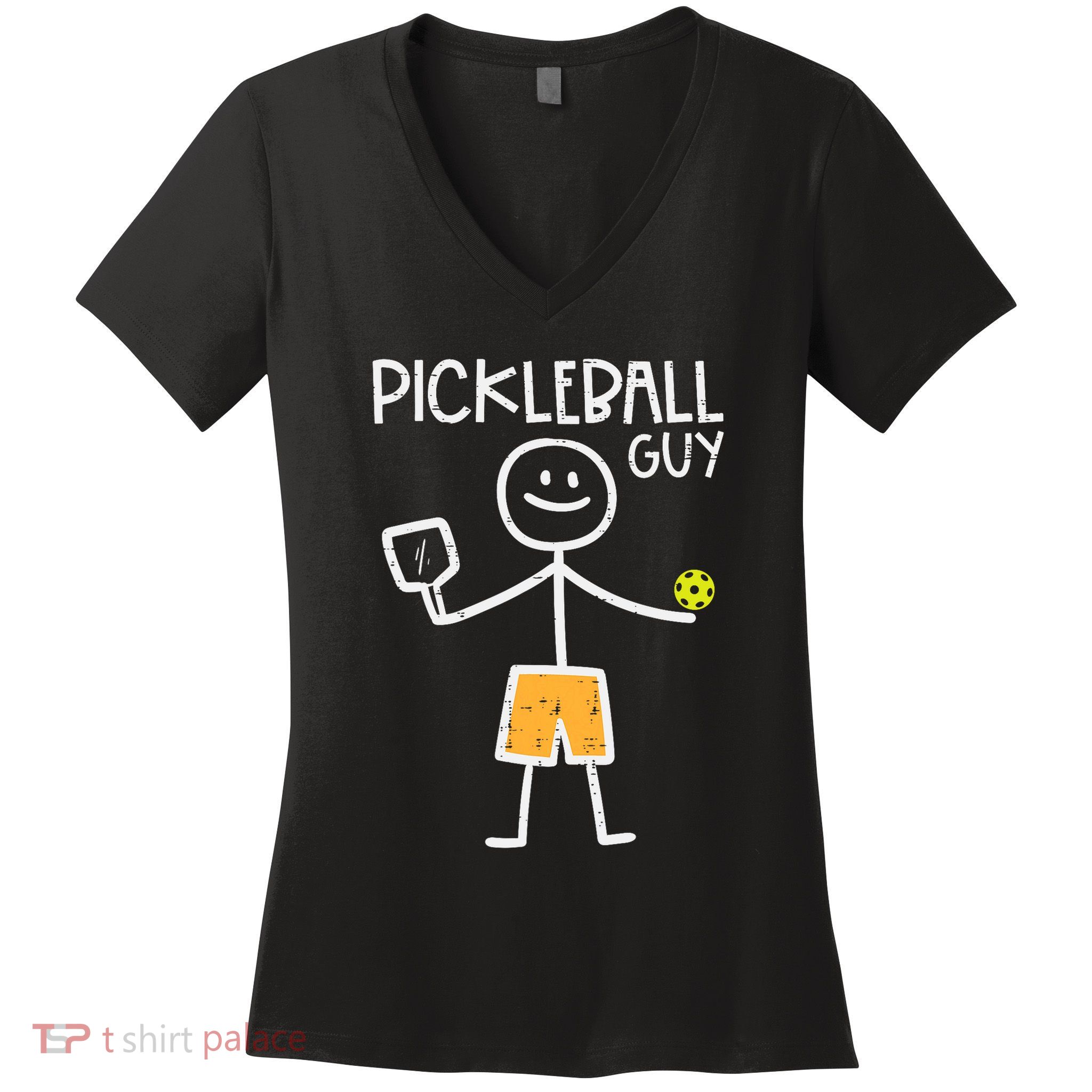 Pickleball Guy Stickman Pickle Ball Women's V-Neck T-Shirt
