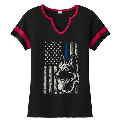 Patriotic Ger Shepherd K9 Unit Thin Blue Line Police Gift Funny Gift Ladies Halftime Notch Neck Tee