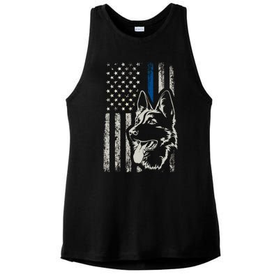 Patriotic Ger Shepherd K9 Unit Thin Blue Line Police Gift Funny Gift Ladies PosiCharge Tri-Blend Wicking Tank