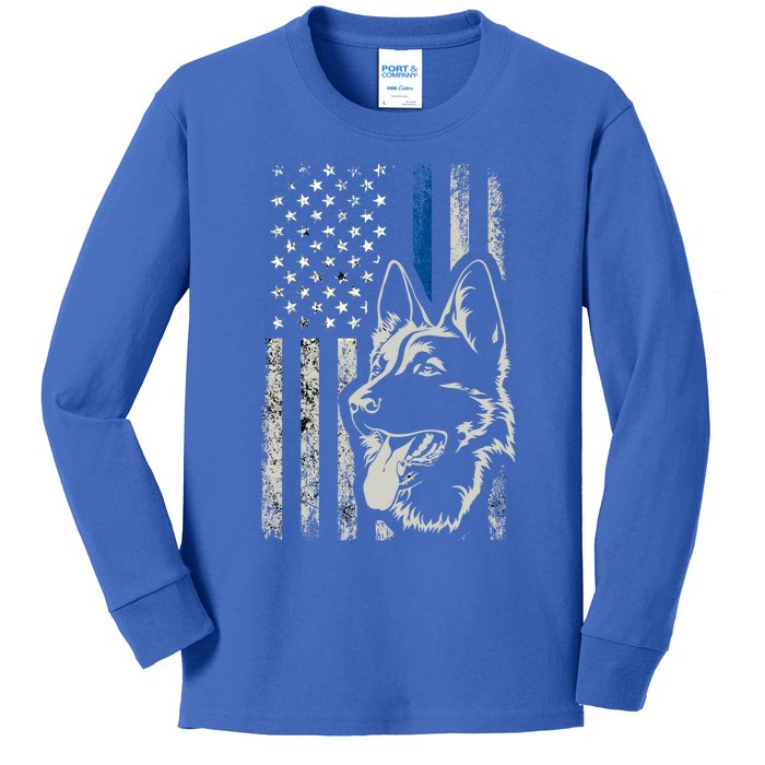 Patriotic Ger Shepherd K9 Unit Thin Blue Line Police Gift Funny Gift Kids Long Sleeve Shirt