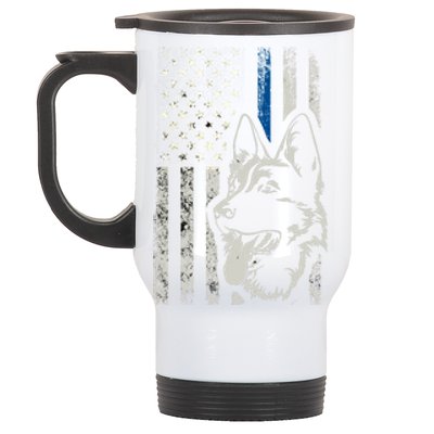 Patriotic Ger Shepherd K9 Unit Thin Blue Line Police Gift Funny Gift Stainless Steel Travel Mug