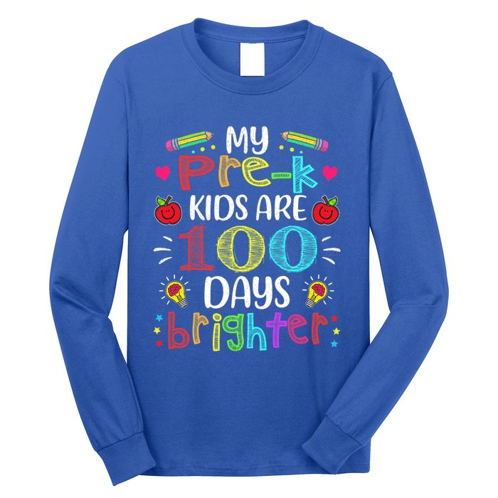 Precute Giftk Teacher 100 Days Brighter 100th Day Of School Gift Cute Gift Long Sleeve Shirt