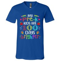 Precute Giftk Teacher 100 Days Brighter 100th Day Of School Gift Cute Gift V-Neck T-Shirt