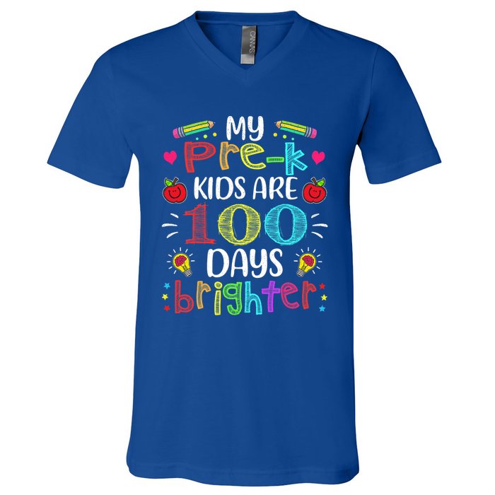 Precute Giftk Teacher 100 Days Brighter 100th Day Of School Gift Cute Gift V-Neck T-Shirt