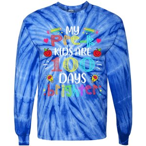 Precute Giftk Teacher 100 Days Brighter 100th Day Of School Gift Cute Gift Tie-Dye Long Sleeve Shirt