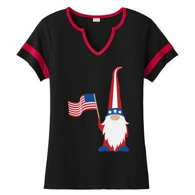 Patriotic Gnomes Usa American Flag 4th Of July Gnome Gift Ladies Halftime Notch Neck Tee