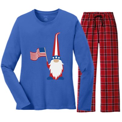 Patriotic Gnomes Usa American Flag 4th Of July Gnome Gift Women's Long Sleeve Flannel Pajama Set 