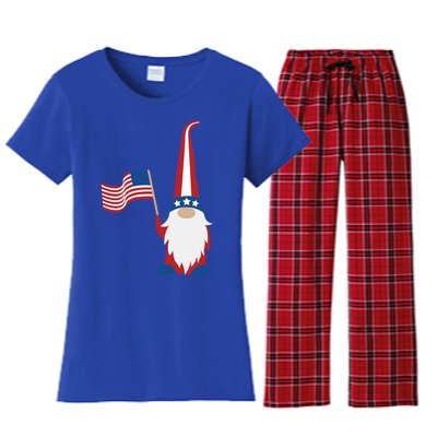 Patriotic Gnomes Usa American Flag 4th Of July Gnome Gift Women's Flannel Pajama Set