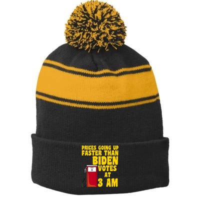 Prices Going Up Faster Than Biden Votes At 3AM Funny Stripe Pom Pom Beanie