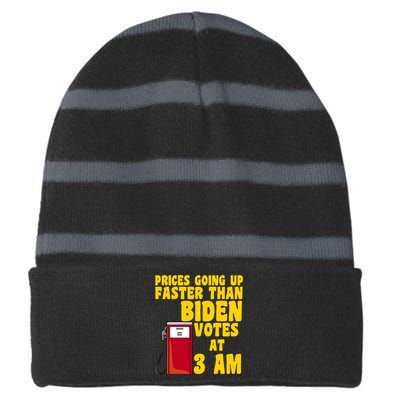 Prices Going Up Faster Than Biden Votes At 3AM Funny Striped Beanie with Solid Band