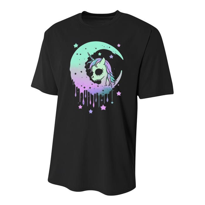 Pastel Goth Unicorn Moon Stars Creepy Cute Kawaii Evil Horse Youth Performance Sprint T-Shirt