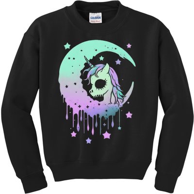 Pastel Goth Unicorn Moon Stars Creepy Cute Kawaii Evil Horse Kids Sweatshirt