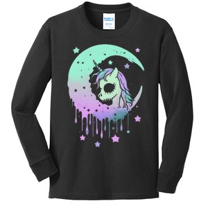 Pastel Goth Unicorn Moon Stars Creepy Cute Kawaii Evil Horse Kids Long Sleeve Shirt