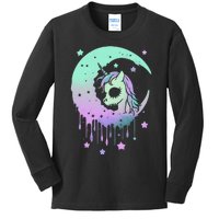 Pastel Goth Unicorn Moon Stars Creepy Cute Kawaii Evil Horse Kids Long Sleeve Shirt