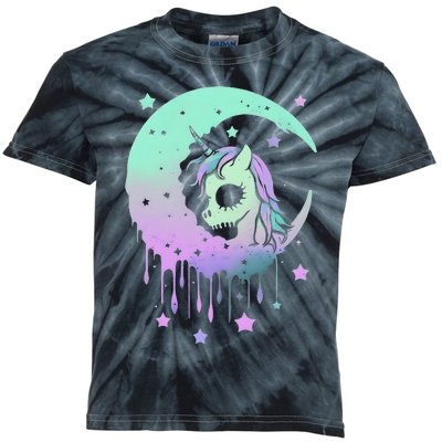 Pastel Goth Unicorn Moon Stars Creepy Cute Kawaii Evil Horse Kids Tie-Dye T-Shirt