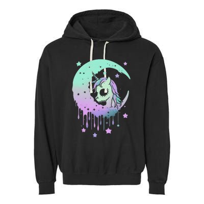 Pastel Goth Unicorn Moon Stars Creepy Kawaii Evil Horse Garment-Dyed Fleece Hoodie