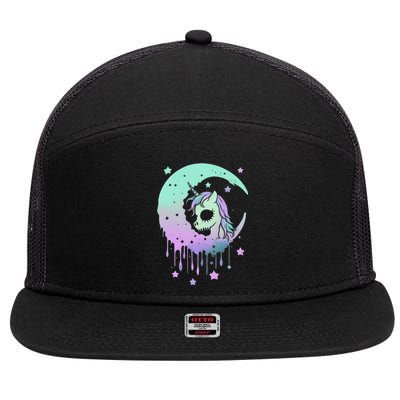 Pastel Goth Unicorn Moon Stars Creepy Kawaii Evil Horse 7 Panel Mesh Trucker Snapback Hat