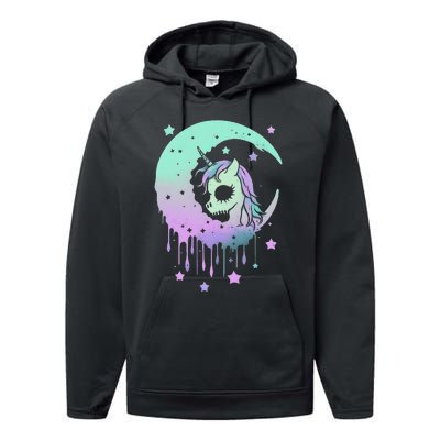 Pastel Goth Unicorn Moon Stars Creepy Kawaii Evil Horse Performance Fleece Hoodie