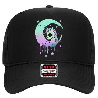 Pastel Goth Unicorn Moon Stars Creepy Kawaii Evil Horse High Crown Mesh Back Trucker Hat