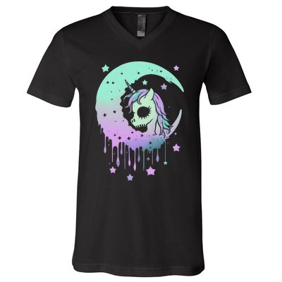 Pastel Goth Unicorn Moon Stars Creepy Kawaii Evil Horse V-Neck T-Shirt