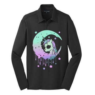 Pastel Goth Unicorn Moon Stars Creepy Kawaii Evil Horse Silk Touch Performance Long Sleeve Polo