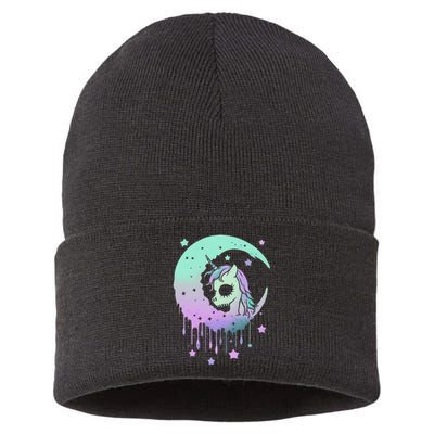 Pastel Goth Unicorn Moon Stars Creepy Kawaii Evil Horse Sustainable Knit Beanie