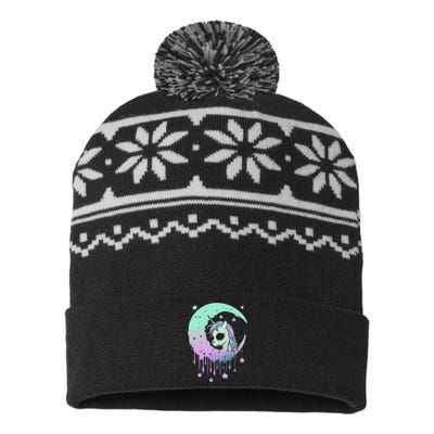 Pastel Goth Unicorn Moon Stars Creepy Kawaii Evil Horse USA-Made Snowflake Beanie