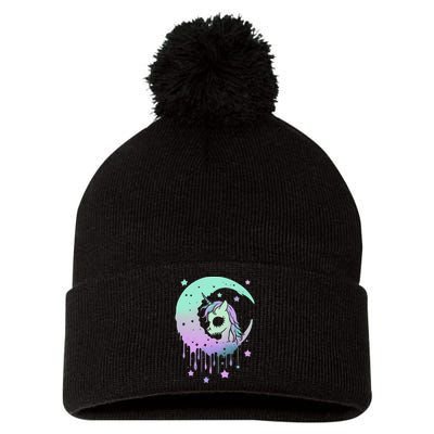 Pastel Goth Unicorn Moon Stars Creepy Kawaii Evil Horse Pom Pom 12in Knit Beanie