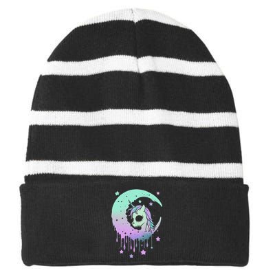 Pastel Goth Unicorn Moon Stars Creepy Kawaii Evil Horse Striped Beanie with Solid Band