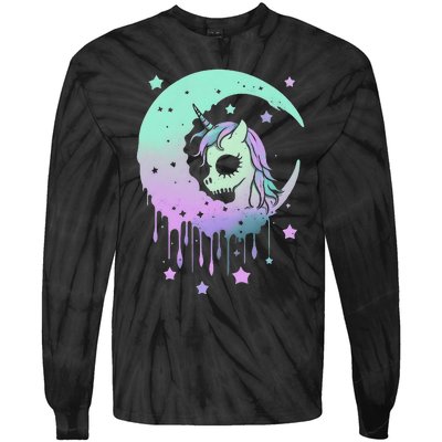 Pastel Goth Unicorn Moon Stars Creepy Kawaii Evil Horse Tie-Dye Long Sleeve Shirt