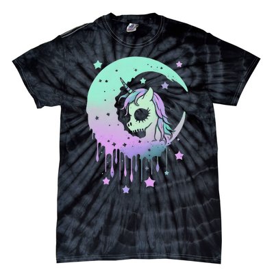 Pastel Goth Unicorn Moon Stars Creepy Kawaii Evil Horse Tie-Dye T-Shirt