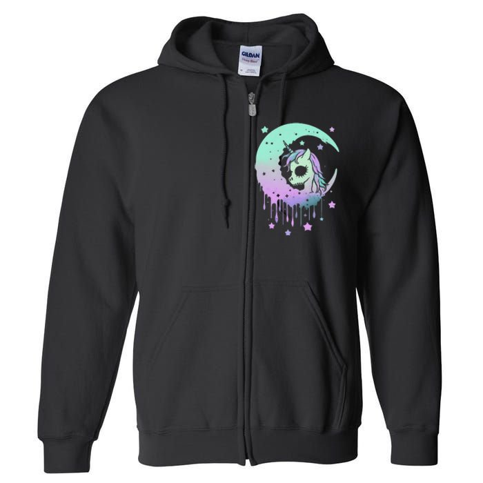 Pastel Goth Unicorn Moon Stars Creepy Kawaii Evil Horse Full Zip Hoodie