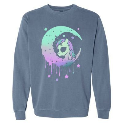 Pastel Goth Unicorn Moon Stars Creepy Kawaii Evil Horse Garment-Dyed Sweatshirt