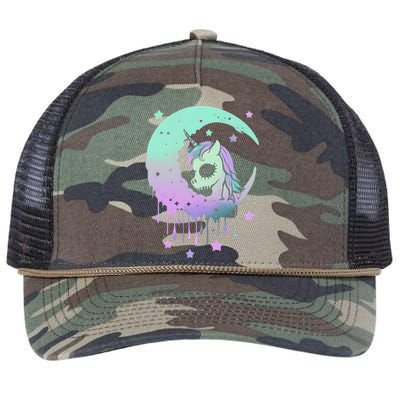 Pastel Goth Unicorn Moon Stars Creepy Kawaii Evil Horse Retro Rope Trucker Hat Cap