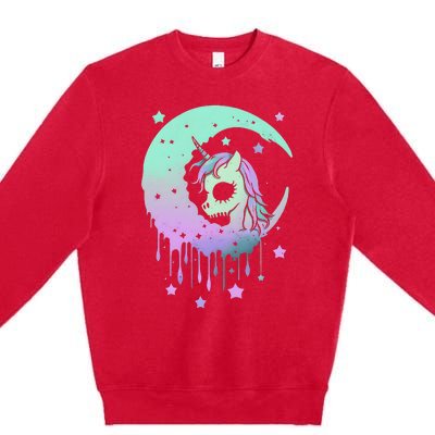 Pastel Goth Unicorn Moon Stars Creepy Kawaii Evil Horse Premium Crewneck Sweatshirt