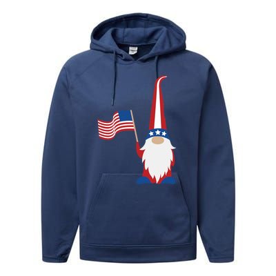 Patriotic Gnomes Usa American Flag 4th Of July Gnome Gift Performance Fleece Hoodie