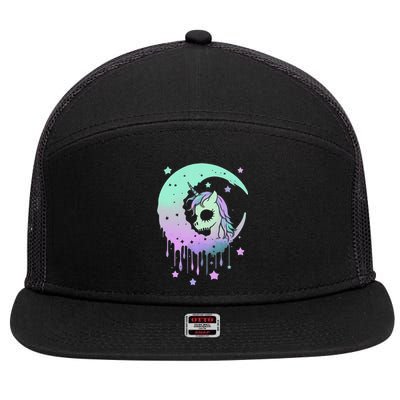 Pastel Goth Unicorn Moon Stars Creepy Cute Kawaii 7 Panel Mesh Trucker Snapback Hat