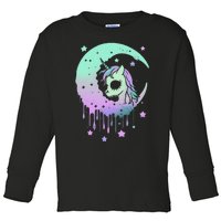 Pastel Goth Unicorn Moon Stars Creepy Cute Kawaii Evil Horse Toddler Long Sleeve Shirt