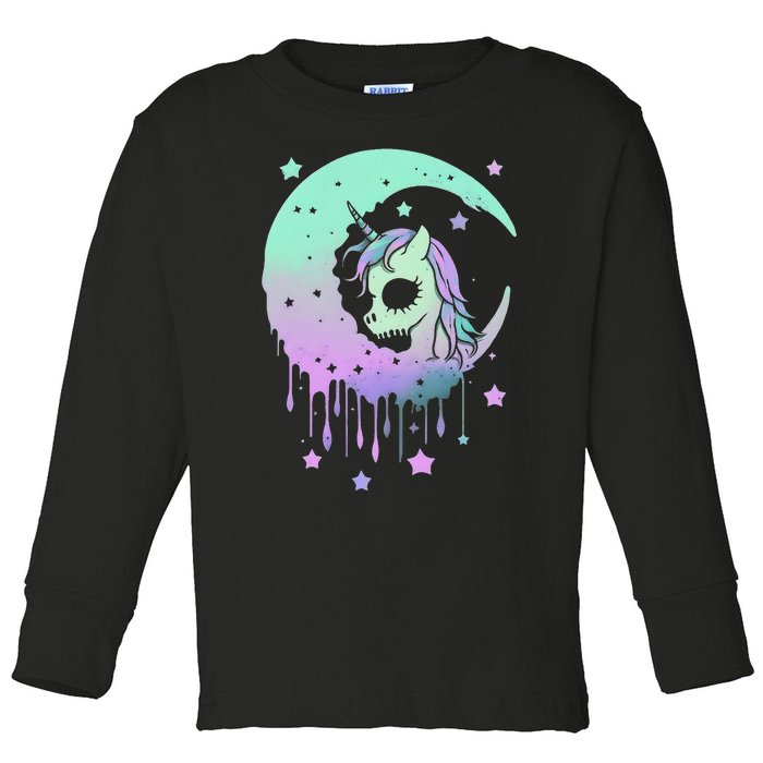 Pastel Goth Unicorn Moon Stars Creepy Cute Kawaii Evil Horse Toddler Long Sleeve Shirt