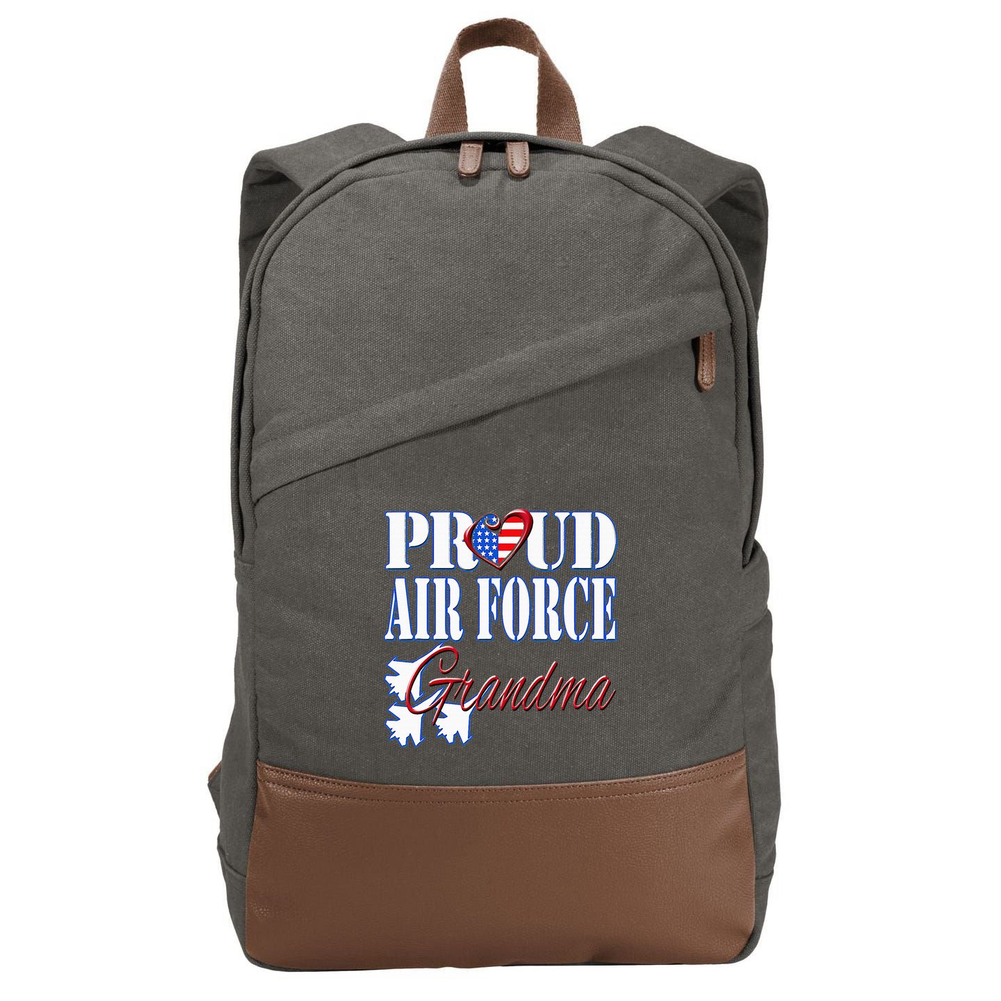 Proud Grandma Us Heart Military Cotton Canvas Backpack