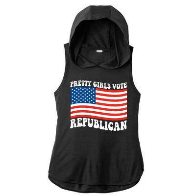 Pretty Girls Vote Republican Usa Flag Ladies PosiCharge Tri-Blend Wicking Draft Hoodie Tank