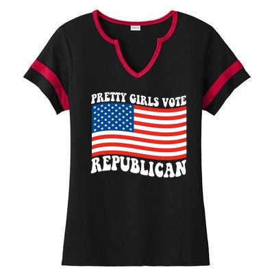 Pretty Girls Vote Republican Usa Flag Ladies Halftime Notch Neck Tee