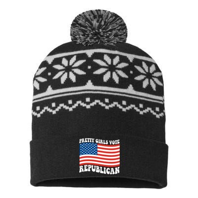 Pretty Girls Vote Republican Usa Flag USA-Made Snowflake Beanie