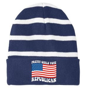 Pretty Girls Vote Republican Usa Flag Striped Beanie with Solid Band