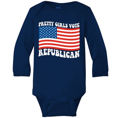 Pretty Girls Vote Republican Usa Flag Baby Long Sleeve Bodysuit